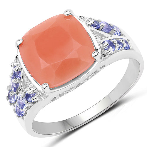 3.97 Carat Genuine Peach Moonstone and Tanzanite .925 Sterling Silver Ring Bids.com
