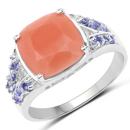 3.97 Carat Genuine Peach Moonstone and Tanzanite .925 Sterling Silver Ring Bids.com