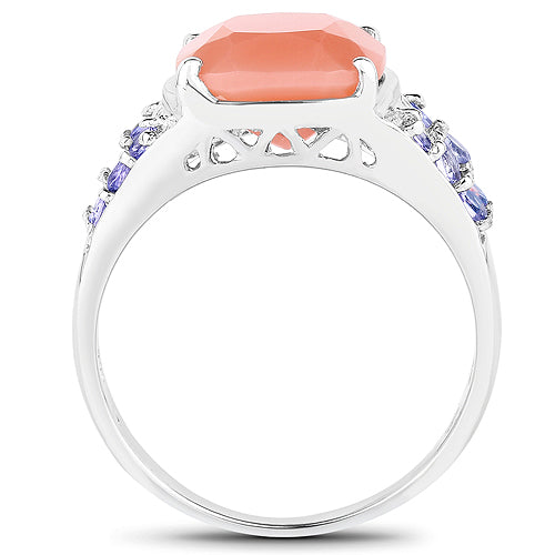 3.97 Carat Genuine Peach Moonstone and Tanzanite .925 Sterling Silver Ring Bids.com