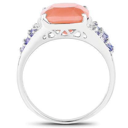 3.97 Carat Genuine Peach Moonstone and Tanzanite .925 Sterling Silver Ring Bids.com
