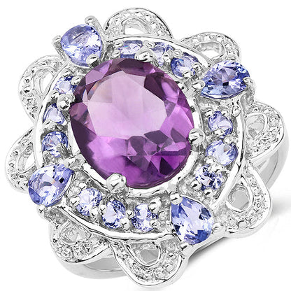 3.13 Carat Genuine Amethyst and Tanzanite .925 Sterling Silver Ring Bids.com