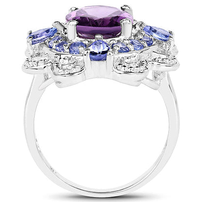 3.13 Carat Genuine Amethyst and Tanzanite .925 Sterling Silver Ring Bids.com