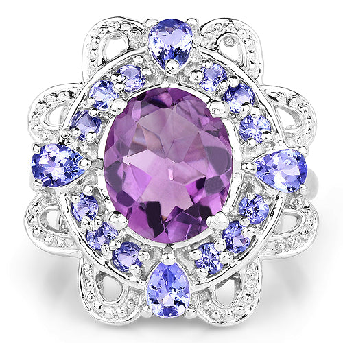 3.13 Carat Genuine Amethyst and Tanzanite .925 Sterling Silver Ring Bids.com