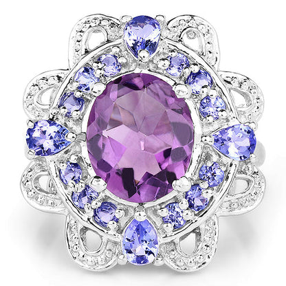 3.13 Carat Genuine Amethyst and Tanzanite .925 Sterling Silver Ring Bids.com