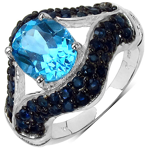 5.02 Carat Genuine Blue Topaz & Blue Sapphire .925 Sterling Silver Ring Bids.com