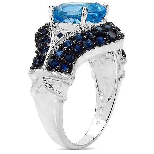 5.02 Carat Genuine Blue Topaz & Blue Sapphire .925 Sterling Silver Ring Bids.com