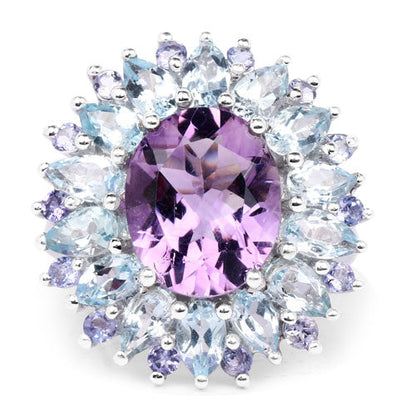 "7.79 Carat Genuine Amethyst, Blue Topaz and Tanzanite .925 Sterling Silver Ring Bids.com
