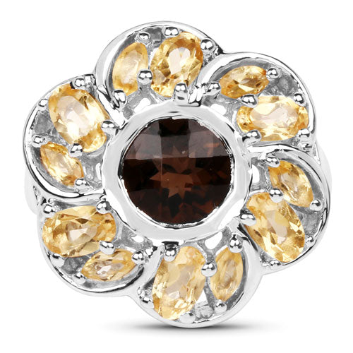 3.46 Carat Genuine Smoky Quartz & Citrine .925 Sterling Silver Ring Bids.com