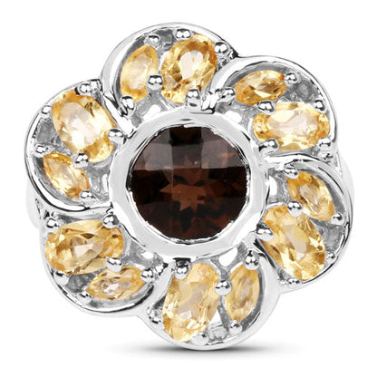 3.46 Carat Genuine Smoky Quartz & Citrine .925 Sterling Silver Ring Bids.com