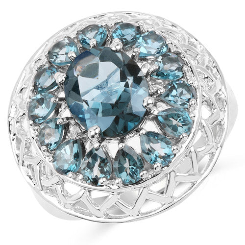5.98 Carat Genuine London Blue Topaz .925 Sterling Silver Ring Bids.com