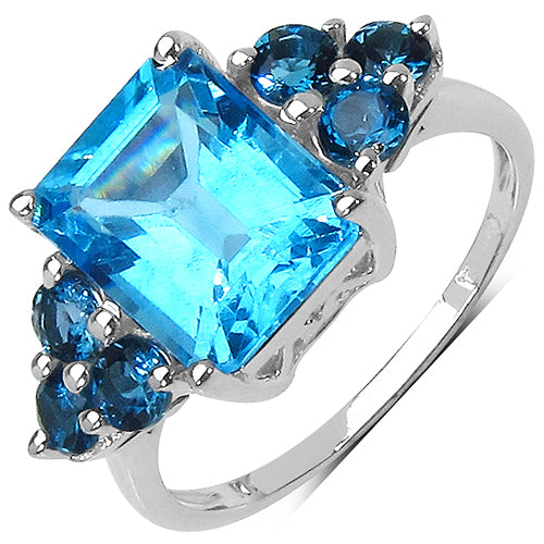 4.72 Carat Genuine Swiss Blue Topaz & London Blue Topaz .925 Sterling Silver Ring Bids.com