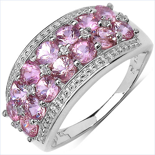 2.00 Carat Genuine Pink Sapphire & White Topaz .925 Sterling Silver Ring Bids.com