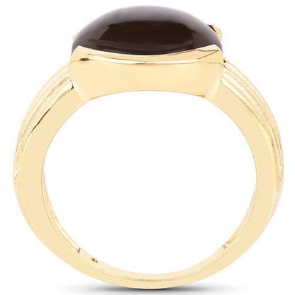 14K Yellow Gold Plated 4.89 Carat Genuine Smoky Quartz .925 Sterling Silver Ring Bids.com