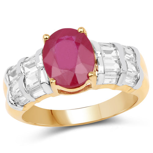 14K Yellow Gold Plated 4.72 Carat Glass Filled Ruby and White Topaz .925 Sterling Silver Ring Bids.com