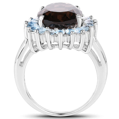 6.79 Carat Genuine Smoky Quartz & Blue Topaz .925 Sterling Silver Ring Bids.com