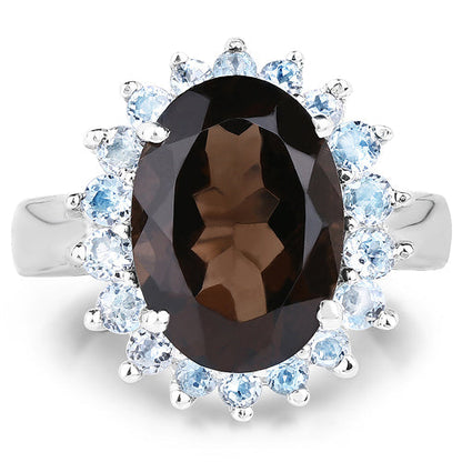 6.79 Carat Genuine Smoky Quartz & Blue Topaz .925 Sterling Silver Ring Bids.com