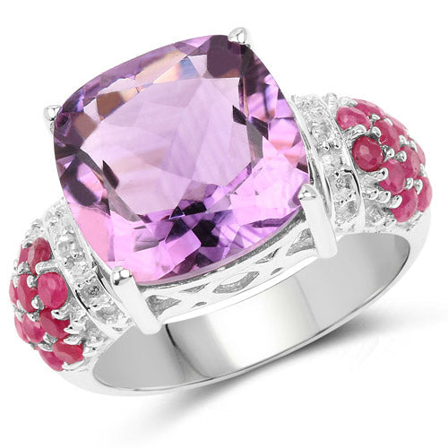 6.55 Carat Genuine Amethyst, Ruby and White Topaz .925 Sterling Silver Ring Bids.com