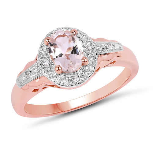 14K Rose Gold Plated 0.73 Carat Genuine Morganite & White Topaz .925 Sterling Silver Ring Bids.com