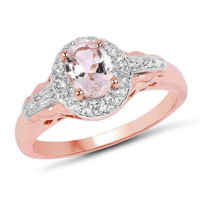 14K Rose Gold Plated 0.73 Carat Genuine Morganite & White Topaz .925 Sterling Silver Ring Bids.com