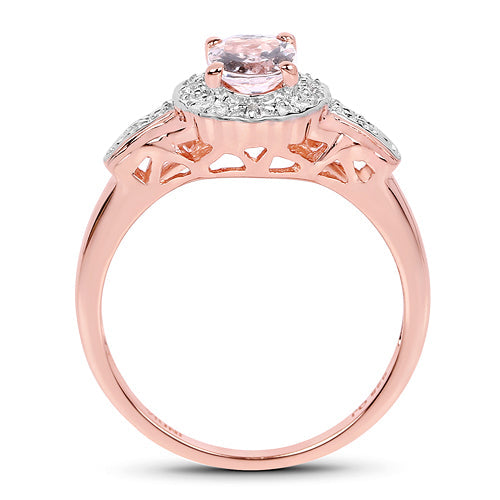 14K Rose Gold Plated 0.73 Carat Genuine Morganite & White Topaz .925 Sterling Silver Ring Bids.com