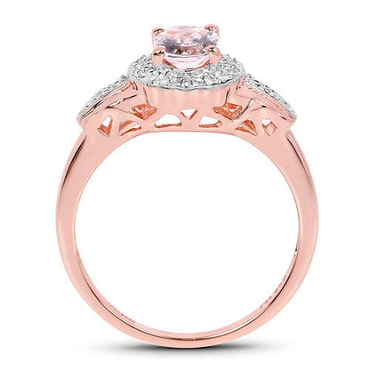 14K Rose Gold Plated 0.73 Carat Genuine Morganite & White Topaz .925 Sterling Silver Ring Bids.com