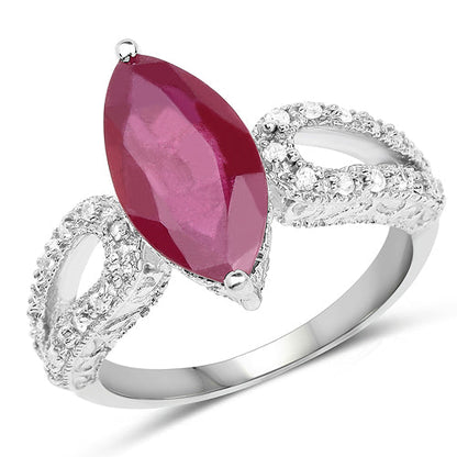 3.56 Carat Genuine Glass Filled Ruby and White Topaz .925 Sterling Silver Ring Bids.com