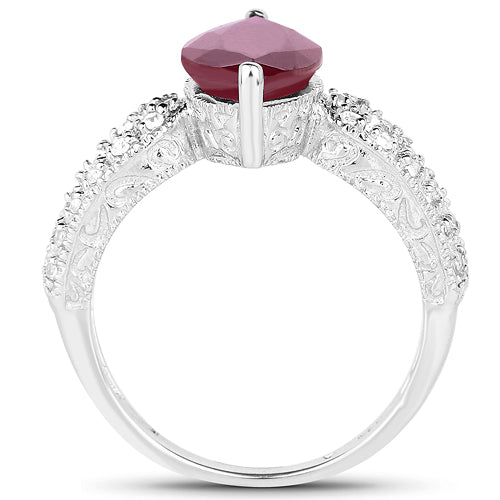 3.56 Carat Genuine Glass Filled Ruby and White Topaz .925 Sterling Silver Ring Bids.com