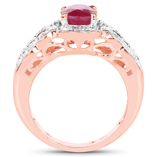 14K Rose Gold Plated 1.67 Carat Glass Filled Ruby and White Topaz .925 Sterling Silver Ring Bids.com