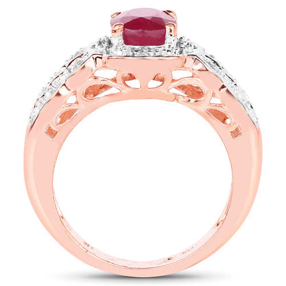 14K Rose Gold Plated 1.67 Carat Glass Filled Ruby and White Topaz .925 Sterling Silver Ring Bids.com