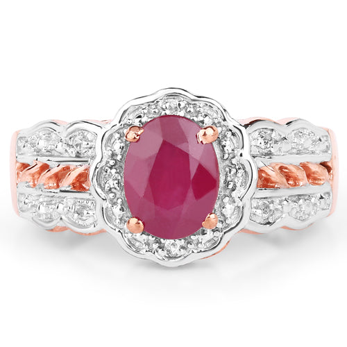 14K Rose Gold Plated 1.67 Carat Glass Filled Ruby and White Topaz .925 Sterling Silver Ring Bids.com