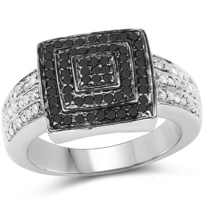0.55 Carat Genuine Black Diamond and White Diamond .925 Sterling Silver Ring Bids.com