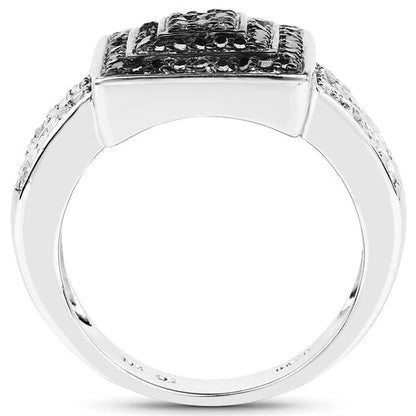 0.55 Carat Genuine Black Diamond and White Diamond .925 Sterling Silver Ring Bids.com