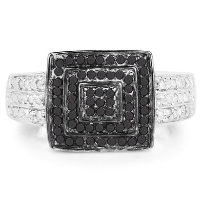 0.55 Carat Genuine Black Diamond and White Diamond .925 Sterling Silver Ring Bids.com