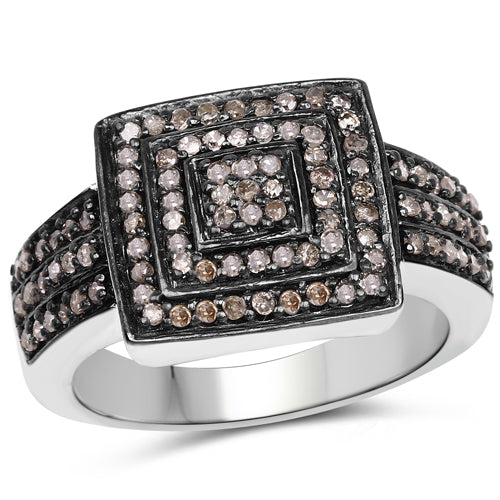 0.42 Carat Genuine Champagne Diamond .925 Sterling Silver Ring Bids.com