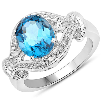 3.26 Carat Genuine London Blue Topaz & White Diamond .925 Sterling Silver Ring Bids.com