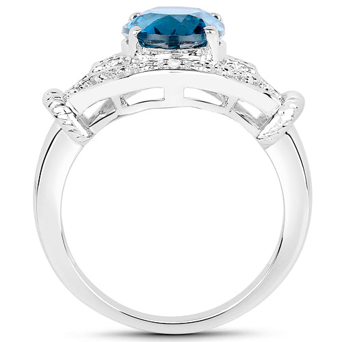 3.26 Carat Genuine London Blue Topaz & White Diamond .925 Sterling Silver Ring Bids.com
