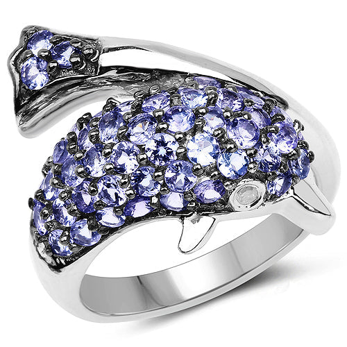 1.45 Carat Genuine Tanzanite and White Diamond .925 Sterling Silver Ring Bids.com