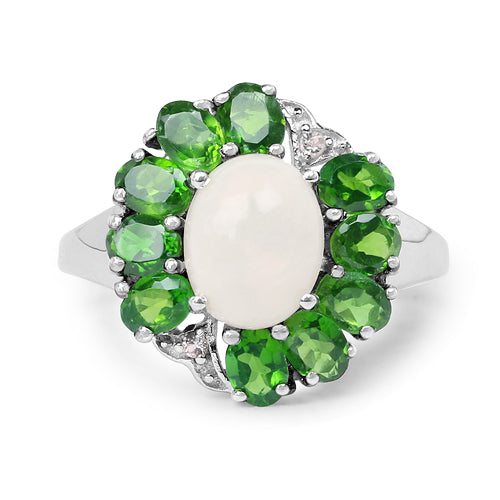 2.93 Carat Genuine Ethiopian Opal, Chrome Diopside & White Topaz .925 Sterling Silver Ring Bids.com