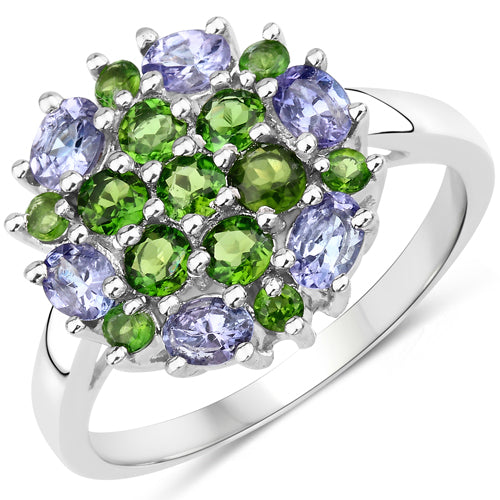 2.03 Carat Genuine Tanzanite and Chrome Diopside .925 Sterling Silver Ring Bids.com