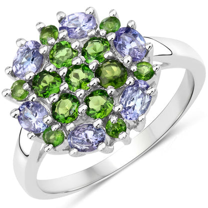 2.03 Carat Genuine Tanzanite and Chrome Diopside .925 Sterling Silver Ring Bids.com