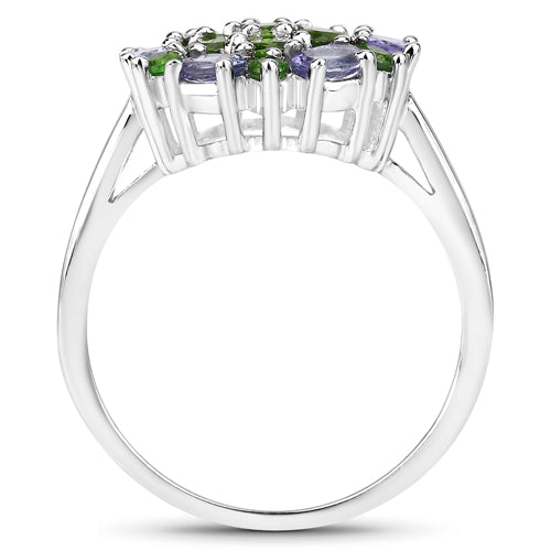 2.03 Carat Genuine Tanzanite and Chrome Diopside .925 Sterling Silver Ring Bids.com