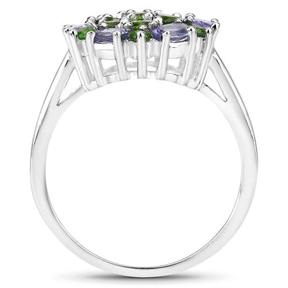 2.03 Carat Genuine Tanzanite and Chrome Diopside .925 Sterling Silver Ring Bids.com