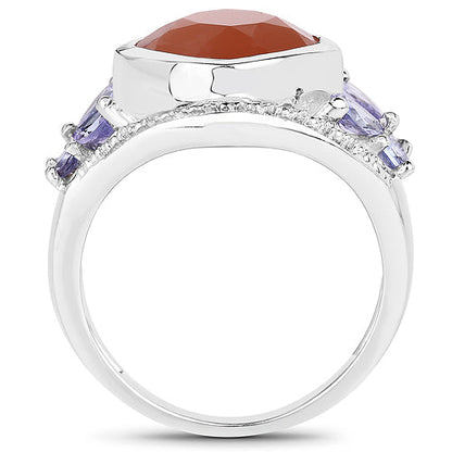 4.67 Carat Genuine Peach Moonstone and Tanzanite .925 Sterling Silver Ring Bids.com