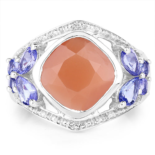 4.67 Carat Genuine Peach Moonstone and Tanzanite .925 Sterling Silver Ring Bids.com