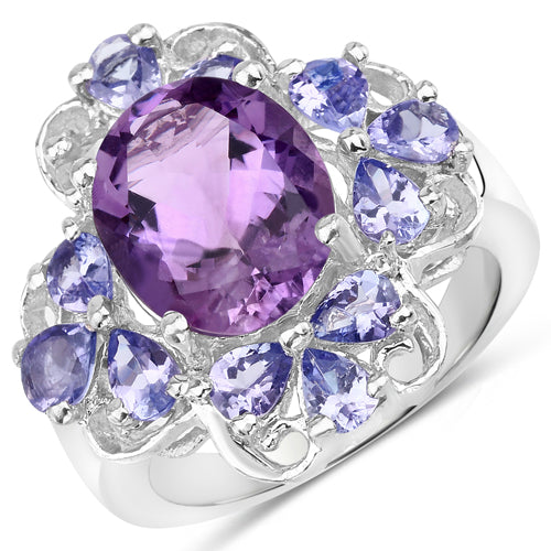 4.88 Carat Genuine Amethyst and Tanzanite .925 Sterling Silver Ring Bids.com