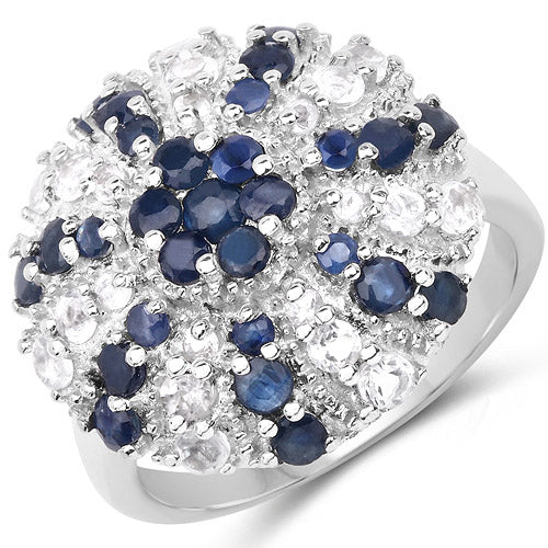 1.78 Carat Genuine Blue Sapphire & White Topaz .925 Sterling Silver Ring Bids.com