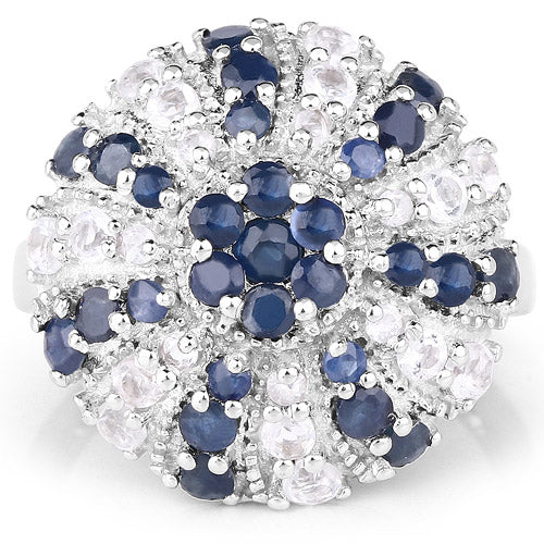 1.78 Carat Genuine Blue Sapphire & White Topaz .925 Sterling Silver Ring Bids.com