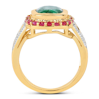 14K Yellow Gold Plated 4.80 ct. t.w. Dyed Emerald and Ruby Ring in Sterling Silver Bids.com