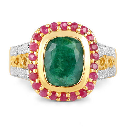 14K Yellow Gold Plated 4.80 ct. t.w. Dyed Emerald and Ruby Ring in Sterling Silver Bids.com