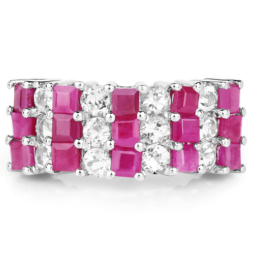 4.14 Carat Genuine Ruby and White Topaz .925 Sterling Silver Ring Bids.com
